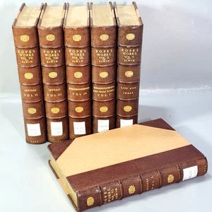 Livre ancien 6 vols Alexander Pope Works HC 1871-1889 cuir surélevé colonne vertébrale 9" - Photo 1/24