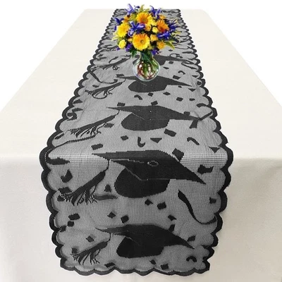 72 Black Lace Graduation Table Runner, 2025 Party Decorations, Grad Cap Decor - Image 1 of 4