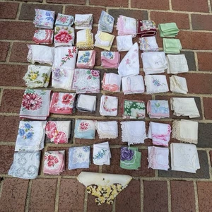 Lot of 50 Vintage Handkerchiefs Hankies Hanky Floral Cotton Linen Crochet Lace - Picture 1 of 15