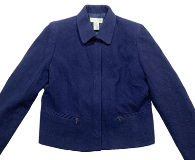 Womens Wool Blend Jacket Sz 14 Casual Corner Blue Zipper Shoulder Pads - Image 1 of 4