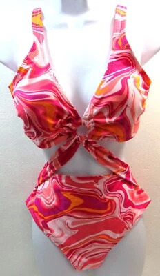 Traje de baño Jessica Simpson recorte de una pieza para mujer talla M rosa y naranja nuevo Foto 1 de 4