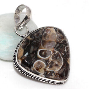 925 Silver Plated-Peanut Obsidian Ethnic Gemstone Pendant Jewelry 1.5" JW