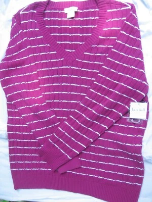 Suéter Kate Hill Sangría (Fucsia) y Blanco a Rayas Nuevo con Etiquetas Talla L Foto 1 de 2