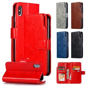 For iPhone 16 15 14 12 XS 7/8 Genuine Leather Wallet Photo Frame Flip Case Cover - Picture 1 of 17