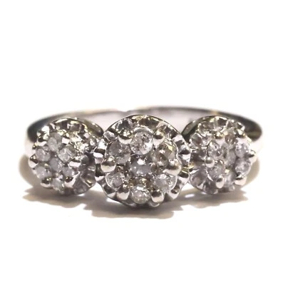 10K White gold .45ct diamond cluster ring 5.1g I1 I2 H estate vintage Antique 7 - Image 1 of 4