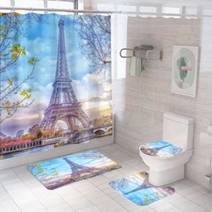 Red Rose Shower Curtain Bathroom Rug Non-slip Floor Mat Toilet Seat Lid Cover - Picture 1 of 20