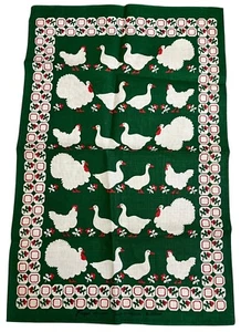 Fingal 100% Linen Ireland KK Design Tea Towel Duck Chicken Turkey Fowl Green 30” - Picture 1 of 3