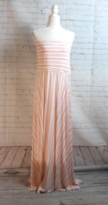 Maxi Vestido Victoria’s Secret Jersey Tejido Sin Tirantes Rayas Blanco Melocotón Talla XL Foto 1 de 4