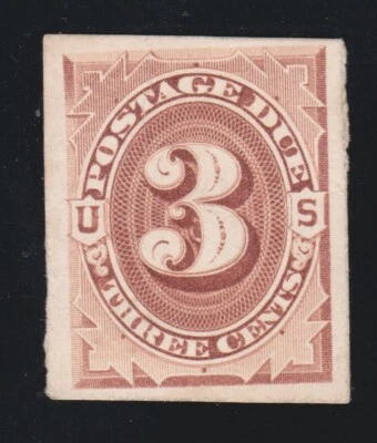 US J17P4 3c Postage Due Proof on Card VF-XF NGAI H SCV $20 - Image 1 of 2