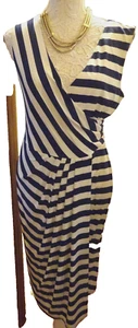 PHASE EIGHT NAVY/WHITE STRIPE STRETCH MOCK WRAP DRAPED DRESS SZ 16 BNWT**REDUCED - Picture 1 of 4