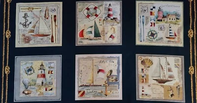 Nuevo panel de tela náutica de Michael Miller 23 1/4" L x 44" W azul marino Boarder  Foto 1 de 4