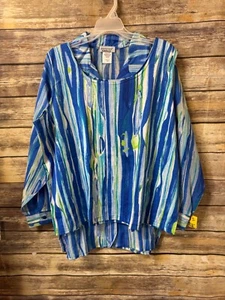 Fashion Formulas Blue Green Striped 2-Piece Blouse & Sleeveless Top Set Size 2X - Picture 1 of 8