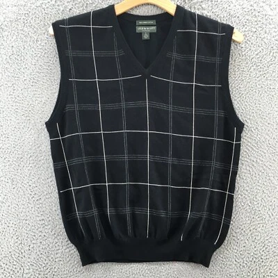 Lyle & Scott Sweater Vest Mens L Black Cotton Plaid Vneck Sleeveless - Image 1 of 4