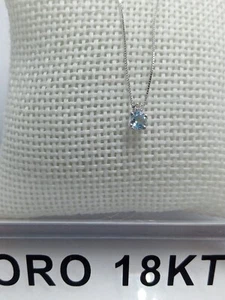 Collana in oro bianco 750 18 carati diamante e topazio naturale + garanzia +2240 - Foto 1 di 8