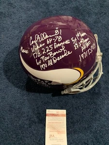 RARE CARL ELLER SIGNED VIKINGS STAT RIDDELL HELMET JSA 15 INSCRIPTIONS - Picture 1 of 5