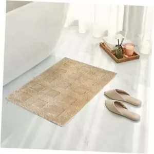 Waffle Plaid Luxury Bathroom Rug Fluffy Soft and Absorbent 20x32 inch Khaki - Picture 1 of 8