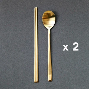 Korean Royal Spoon Chopsticks Stainless Steel Titanium Gold Super Durable - Picture 1 of 12