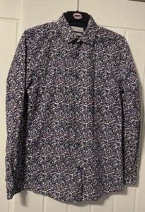 Men’s Floral Fashion Shirt - Floral - Navy, Hawaiian, Office Holiday Size S - Picture 1 of 6