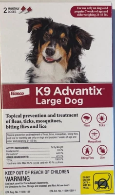 LARGE Dog Elanco K9 Advantix Flea Ticks Prevention & Treatment 2 Doses - Image 1 of 3