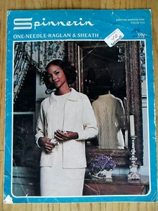 One Needle Raglan & Sheath Knit S-M-L Spinnerin 1973 Folio #114 - Picture 1 of 2
