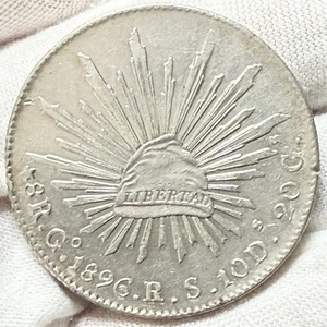 1896 Go RS México 8 Reales Plata • Tapa y Rayos • Guanajuato AU/UNC (L463) - Imagen 1 de 6