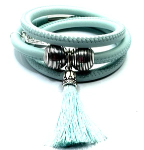 Brighton Woodstock Mint Triple Add Charms/Beads Leather Bracelet NWT 22in - Picture 1 of 7