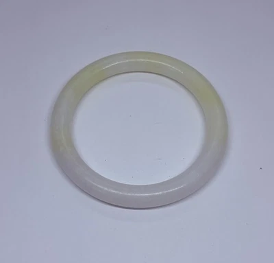 Vintage 1960s Chinese White Jade Bracelet Bangle 6.5” Round 8mm Thick Decor 22 - Image 1 of 4