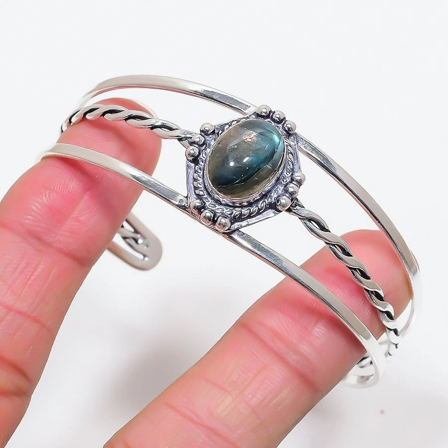 Labradorite Gemstone 925 Sterling Silver Jewelry Adjustable Cuff Bracelet - Image 1 of 1