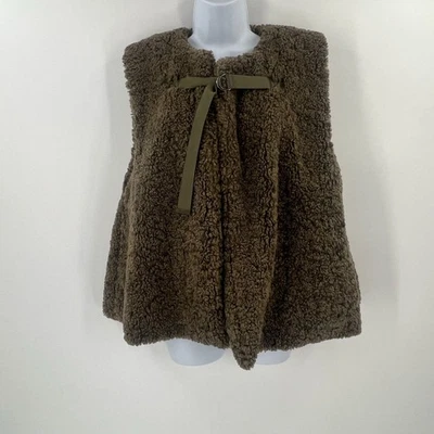 Anthropologie Akemi + Kin Sherpa Vest OS Olive Green Teddy Boho Cozy Gorpcore - Image 1 of 4