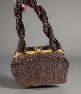 Vintage MCM Beaded Evening Bag Purse Koret Koretolope Copper Colored Costume - Image 1 of 4