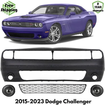 Front Bumper Cover Paintable & Fog Lights Kit For 2015-2023 Dodge Challenger - Image 1 of 4