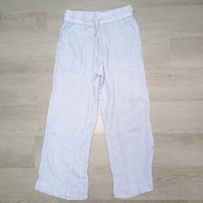 Sigrid Olsen Azul Claro Arrugado 100% Lino Pierna Ancha Pantalones Elásticos Pequeños Foto 1 de 4