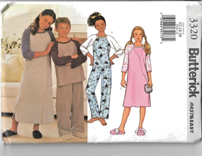 Butterick 3320 Sewing Pattern Girls/Boys Loose-fit Pullover Top Gown Pants 12-16 - Image 1 of 4