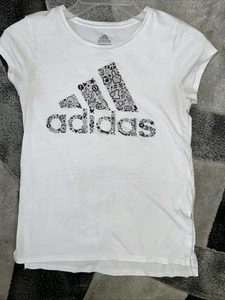 Adidas 3-Stripe T-shirt Graphic White & Black Glitter Girls Sz L/G (14) - Picture 1 of 5