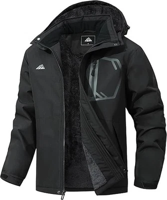 Jaqueta de esqui masculina impermeável – Casaco de inverno acolchoado quente com capuz destacável - Imagem 1 de 4