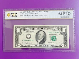 10 $ 1995 ((CHICAGO)) FEDERAL RESERVE NOTE CHOICE UNC BU NOTE***PCGS 63 PPQ*** - Bild 1 von 2