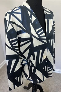 Lafayette 148 $ 698 Neu ohne Etikett Größe L 44" 1 Knopf Blazer Jacke Taschen GEO marineblau elfenbein - Bild 1 von 13