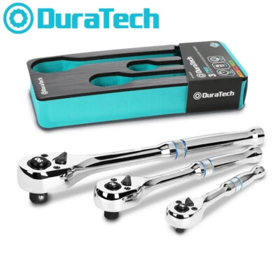 DURATECH 3PC Ratchet Set 1/4" 3/8" 1/2" Drive Reversible Ratchet Handle 90-Tooth - Image 1 of 4