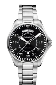Nuevo reloj para hombres Hamilton caqui piloto de aviación automático ST acero esfera negra H64615135 - Imagen 1 de 3