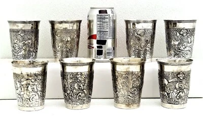 8 tazas alemanas Hanau de plata maciza león islámico turco caza Schleissner Foto 1 de 4