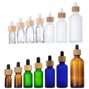 5/15/30/100ml Glass Dropper Bottles Eye Pipette Wood BamBoo lid Essential Oils - Picture 1 of 21