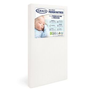 New Graco 06710-400 28x52in Foam Crib and Toddler Mattress in a box Cover/White