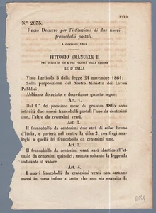 LD0004 - Decreto: Emissione Francobolli al 1° dicembre 1863 - no tavole - Imagen 1 de 1
