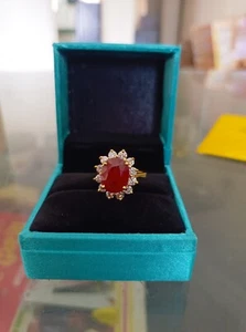 5.60 Ct Oval Cut Natural Ruby Diamond Engagement Ring 14K Yellow Gold - Picture 1 of 5