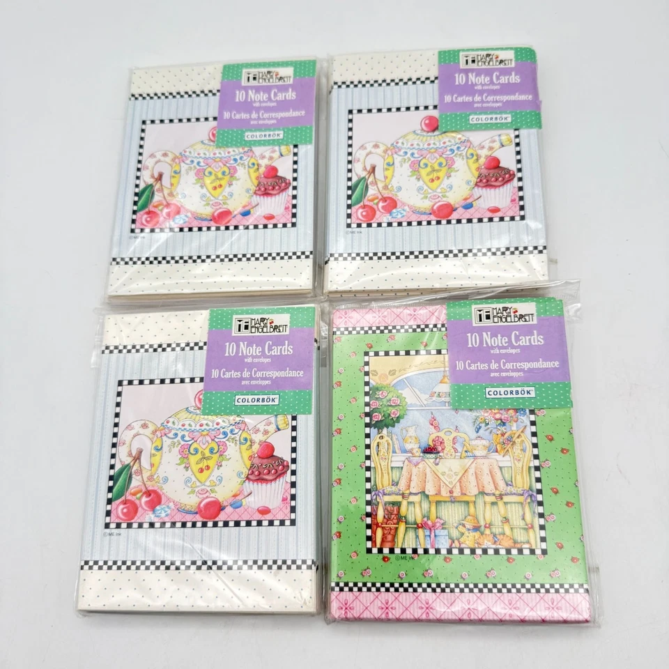 Mary Engelbreit 10 Note Cards Envelopes Teapot Cupcake Cherries Me Ink 2006