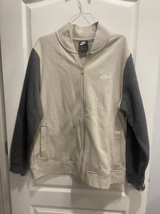 Nike Club Fleece Sweatshirt Bomber Beige Gray Mens Sz XXL Full Zip 928461-221 - Picture 1 of 7