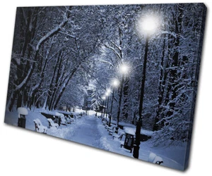 Snow Scene park Romantic Walk Landscapes SINGLE CANVAS WALL ART Picture Print - Picture 1 of 1
