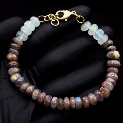 110 Cts Most Amazing Labradorite &Chalcedony Beaded Elegant Bracelet VK 13 E652 - Image 1 of 3