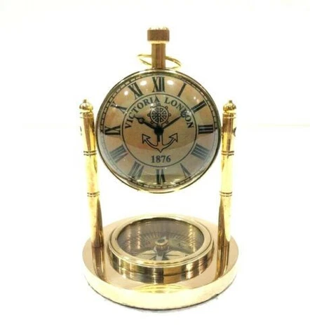 Brass Desk Clock Marine Compass Table top Clock Office & Home Cover
