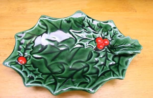 Vintage 1970er Lefton Stechpalme Beere Weihnachten #6006 grünes Blatt rote Beere 7" Schale - Bild 1 von 8